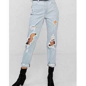 Express: High Waisted Ripped Roll Girlfriend Jeans